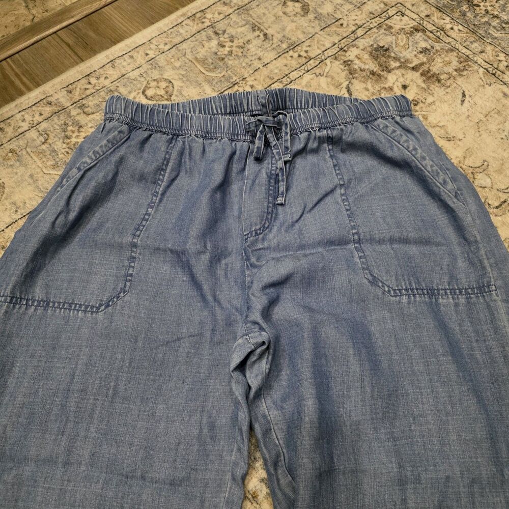 Splendid Blue Lyocell Chambray Wide Leg Crop Pants M - Picture 5 of 9